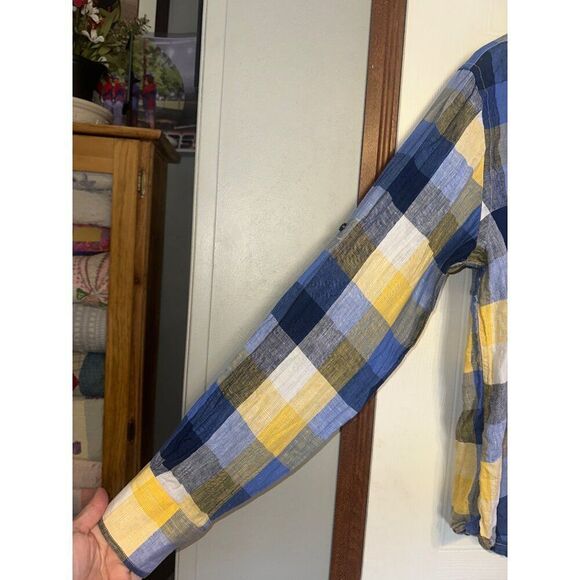 INSERCH Mens Long Sleeve New Multi Color Plaid Shirt 100% LinenSize Large - Picture 4 of 13